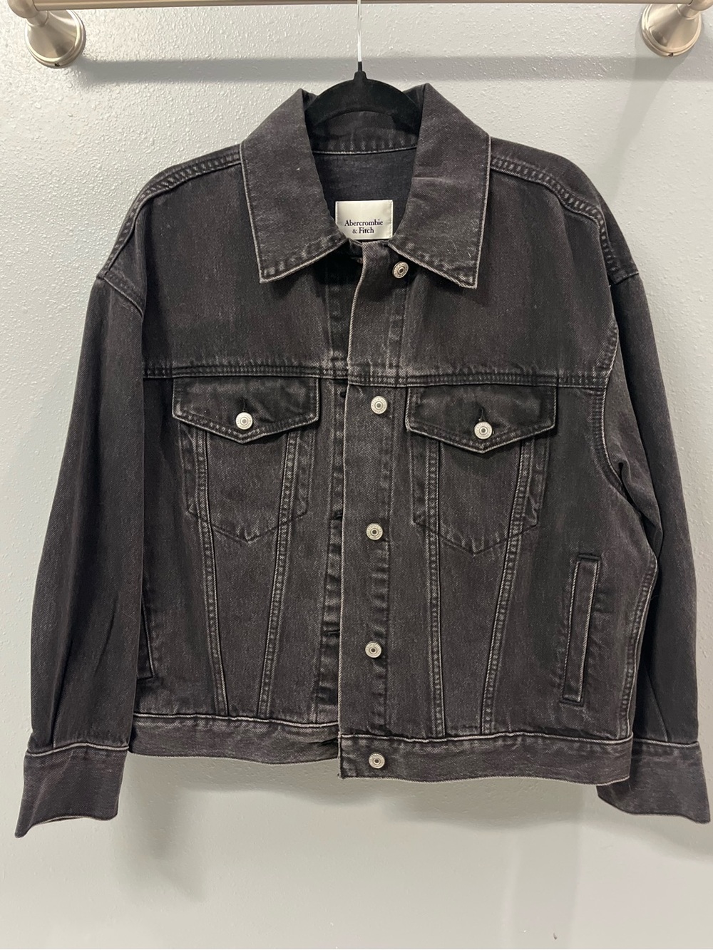 NWT A & F oversized washed black denim trucker jacket